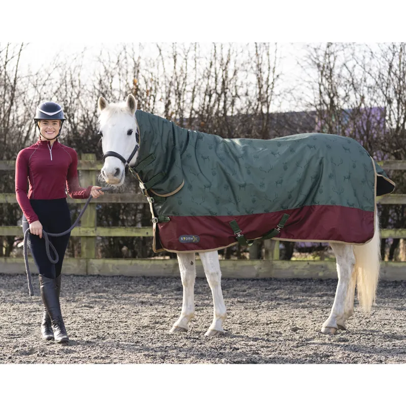 Hy StormX Original Divine Deer 200 Combi Turnout Rug - Moss/Merlot/Fawn